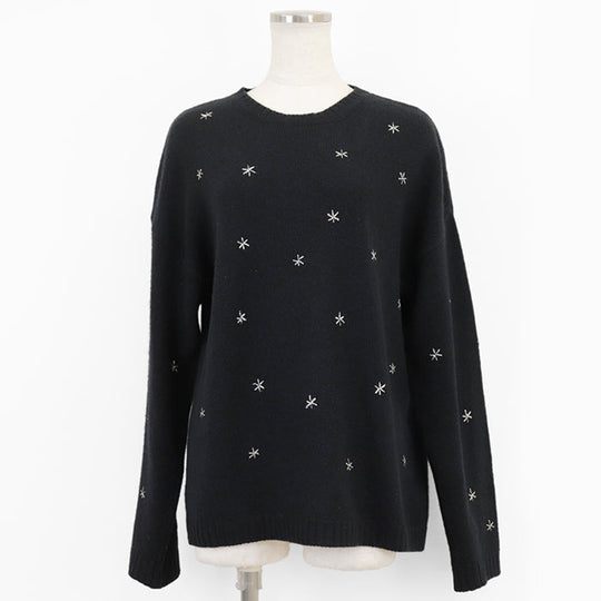 Christian Dior knit 100% cashmere, other fabric: 35% rayon, 24% polyester metal thread, 17% cupra, 13% nylon, 11% polyester Black, Blue 7H24576ZM008 Women 42 Used Authentic