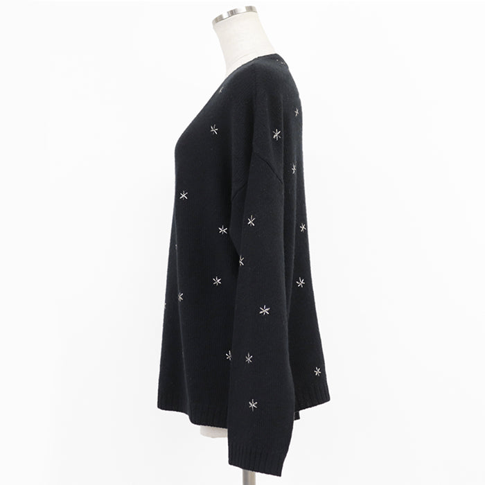 Christian Dior knit 100% cashmere, other fabric: 35% rayon, 24% polyester metal thread, 17% cupra, 13% nylon, 11% polyester Black, Blue 7H24576ZM008 Women 42 Used Authentic