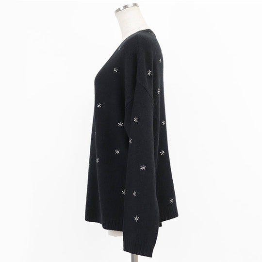 Christian Dior knit 100% cashmere, other fabric: 35% rayon, 24% polyester metal thread, 17% cupra, 13% nylon, 11% polyester Black, Blue 7H24576ZM008 Women 42 Used Authentic