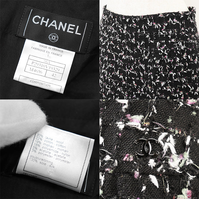 CHANEL skirt Outer material: 3% polyester [Outer material] 33% wool, 22% cotton [Lining] 100% silk Black, Multicolor P29310 Women 42 Used Authentic