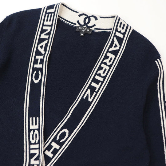 CHANEL cardigan Cashmere 100% Navy white P60732 Women 38 Used Authentic