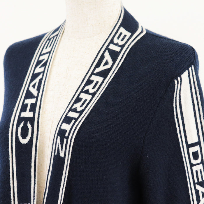 CHANEL cardigan Cashmere 100% Navy white P60732 Women 38 Used Authentic