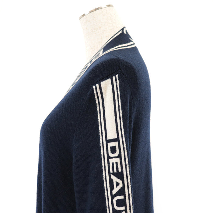 CHANEL cardigan Cashmere 100% Navy white P60732 Women 38 Used Authentic