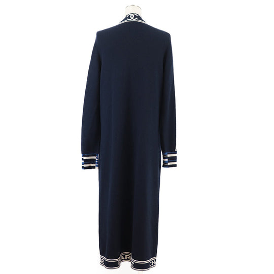 CHANEL cardigan Cashmere 100% Navy white P60732 Women 38 Used Authentic