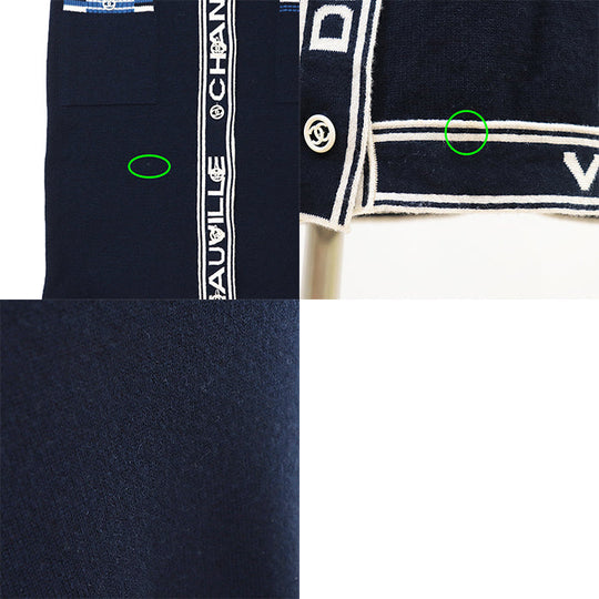 CHANEL cardigan Cashmere 100% Navy white P60732 Women 38 Used Authentic
