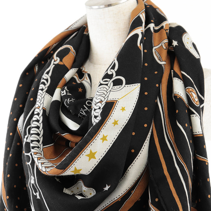 HERMES scarf cashmere silk Black, White 243986S 06