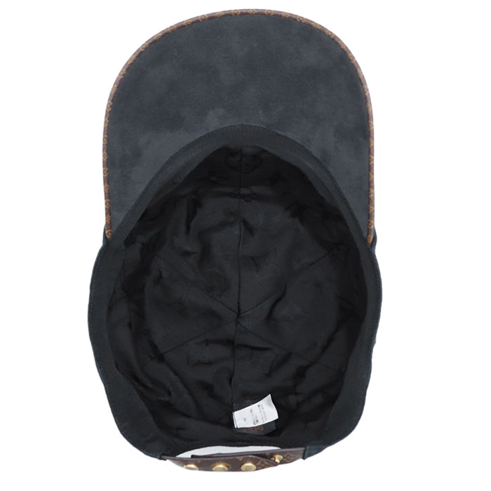 LOUIS VUITTON cap Synthetic leather part: 100% polyester (polyvinyl chloride coating) [Outer material] 100% cotton [Lining] 100% silk [Other fabric] 77% polyester, 23% polyurethane black M76948 unisex(Unisex) L Used Authentic