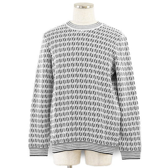 FENDI knit 62% rayon, 32% polyester White, Black FZY433 AF59 mens 50 Used Authentic