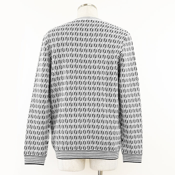 FENDI knit 62% rayon, 32% polyester White, Black FZY433 AF59 mens 50 Used Authentic