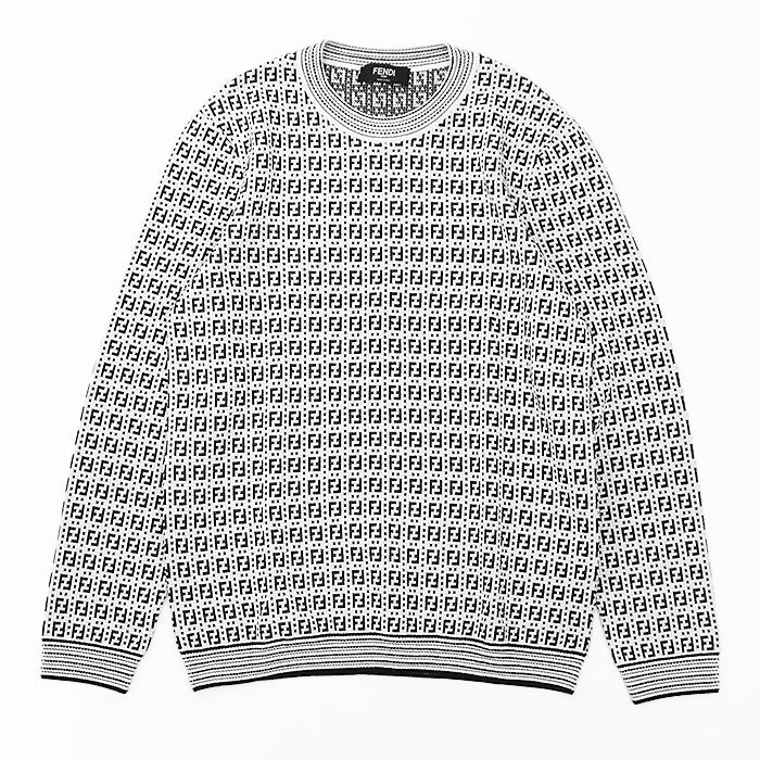 FENDI knit 62% rayon, 32% polyester White, Black FZY433 AF59 mens 50 Used Authentic