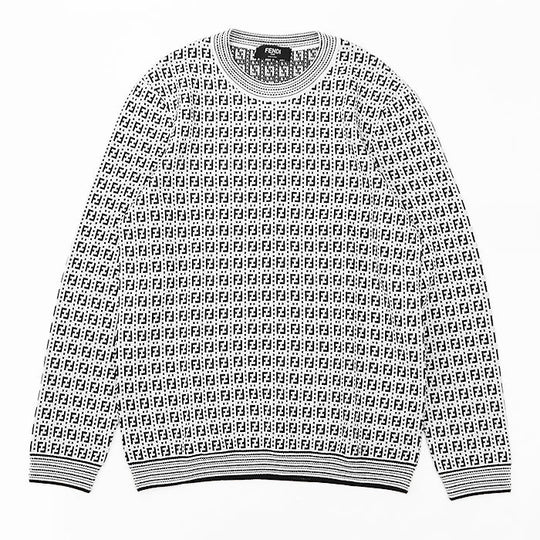 FENDI knit 62% rayon, 32% polyester White, Black FZY433 AF59 mens 50 Used Authentic