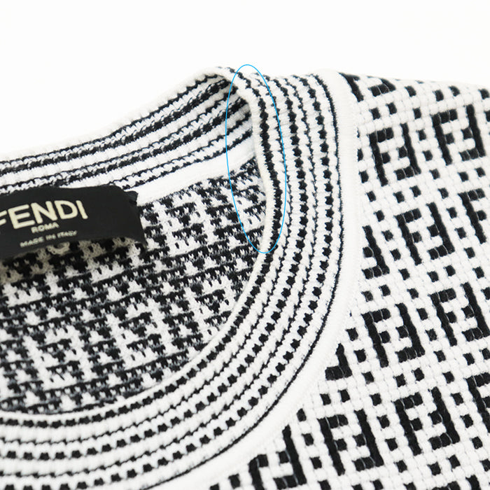 FENDI knit 62% rayon, 32% polyester White, Black FZY433 AF59 mens 50 Used Authentic