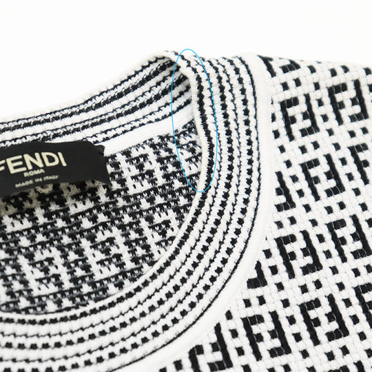FENDI knit 62% rayon, 32% polyester White, Black FZY433 AF59 mens 50 Used Authentic