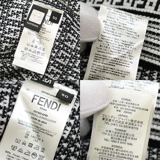 FENDI knit 62% rayon, 32% polyester White, Black FZY433 AF59 mens 50 Used Authentic