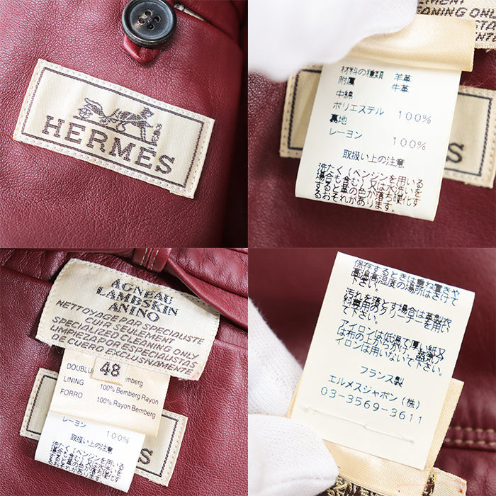 HERMES coat Sheepskin %, Cowhide %, [Lining] 100% Rayon, [Filling] 100% Polyester Brown, Red mens 48 Used Authentic