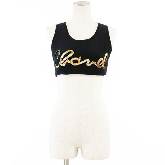 CHANEL Tank top [Outer material] 82% cotton, 18% polyester [Lining] 84% polyamide, 16% elastane Black gold Women 36 Used Authentic