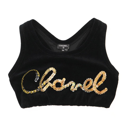 CHANEL Tank top [Outer material] 82% cotton, 18% polyester [Lining] 84% polyamide, 16% elastane Black gold Women 36 Used Authentic