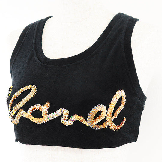 CHANEL Tank top [Outer material] 82% cotton, 18% polyester [Lining] 84% polyamide, 16% elastane Black gold Women 36 Used Authentic
