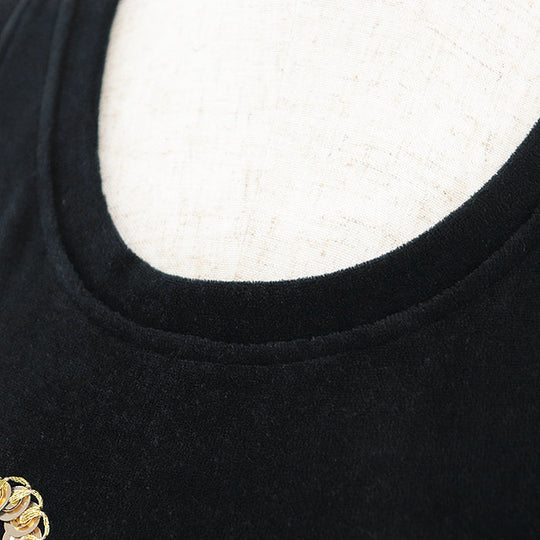 CHANEL Tank top [Outer material] 82% cotton, 18% polyester [Lining] 84% polyamide, 16% elastane Black gold Women 36 Used Authentic