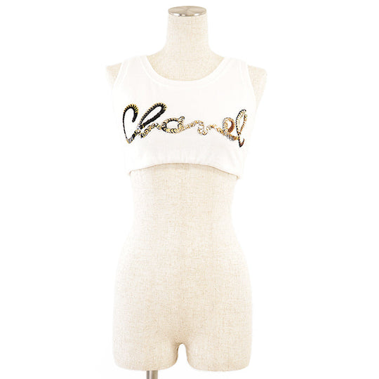 CHANEL Tank top [Outer material] 82% cotton, 18% polyester [Lining] 84% polyamide, 16% elastane White gold Women 36 Used Authentic