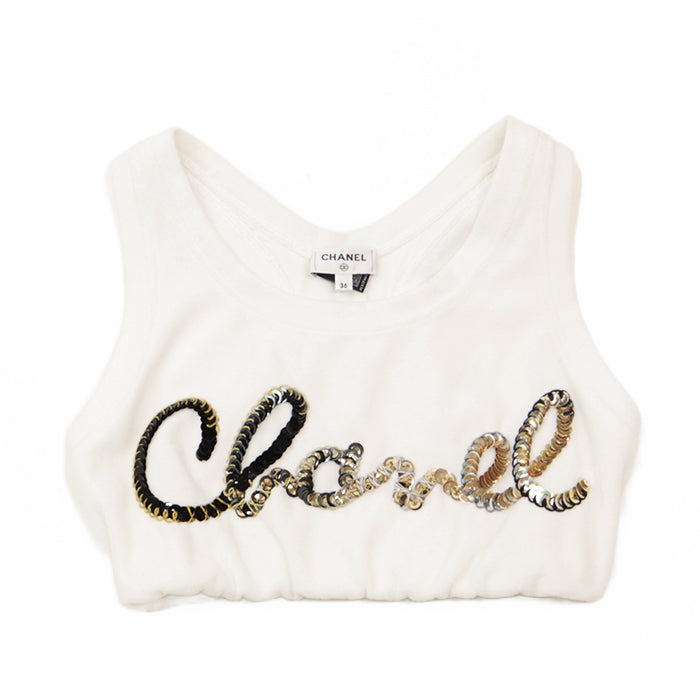 CHANEL Tank top [Outer material] 82% cotton, 18% polyester [Lining] 84% polyamide, 16% elastane White gold Women 36 Used Authentic