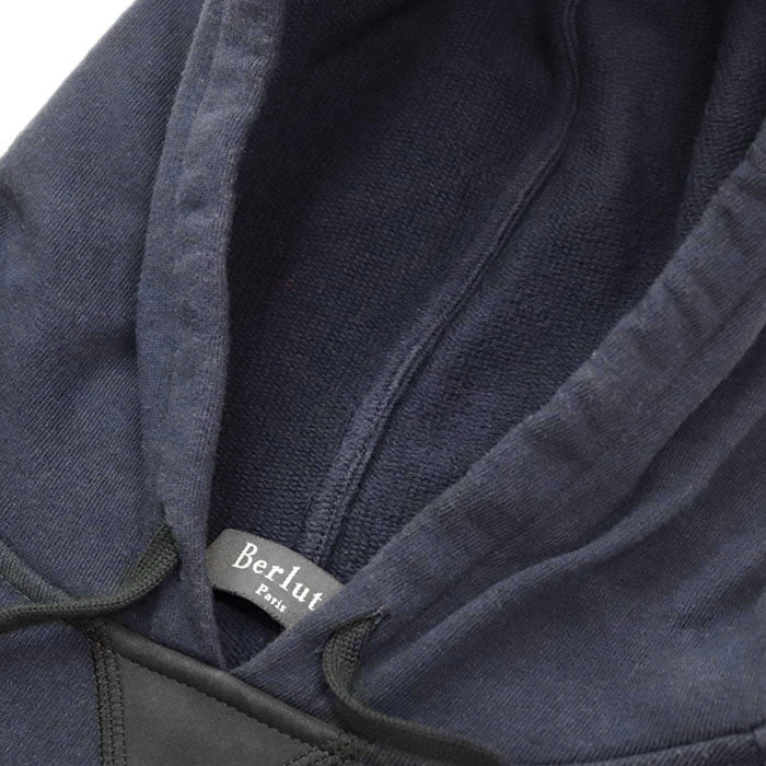 Berluti Hoodie 93% cotton, 7% cashmere [Rib] 100% cotton [Leather part] 100% cowhide Navy mens S Used Authentic