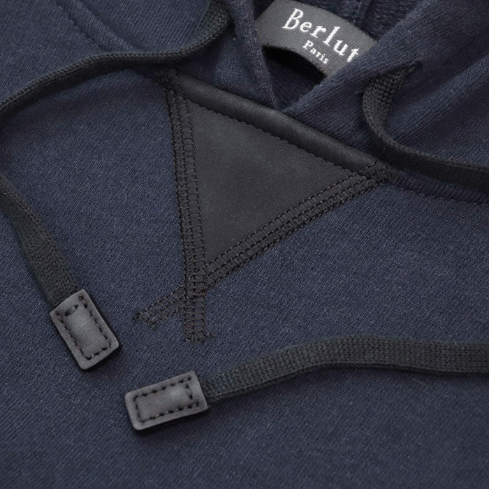 Berluti Hoodie 93% cotton, 7% cashmere [Rib] 100% cotton [Leather part] 100% cowhide Navy mens S Used Authentic