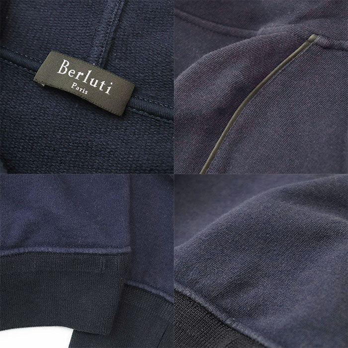 Berluti Hoodie 93% cotton, 7% cashmere [Rib] 100% cotton [Leather part] 100% cowhide Navy mens S Used Authentic