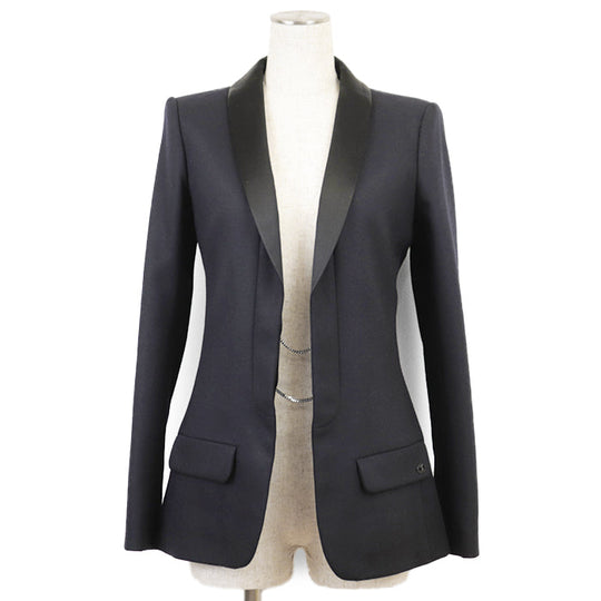 CHANEL Other outerwear [Outer material] 100% wool [Lining] 100% silk Dark Navy, Black P59363 Women 34 Used Authentic