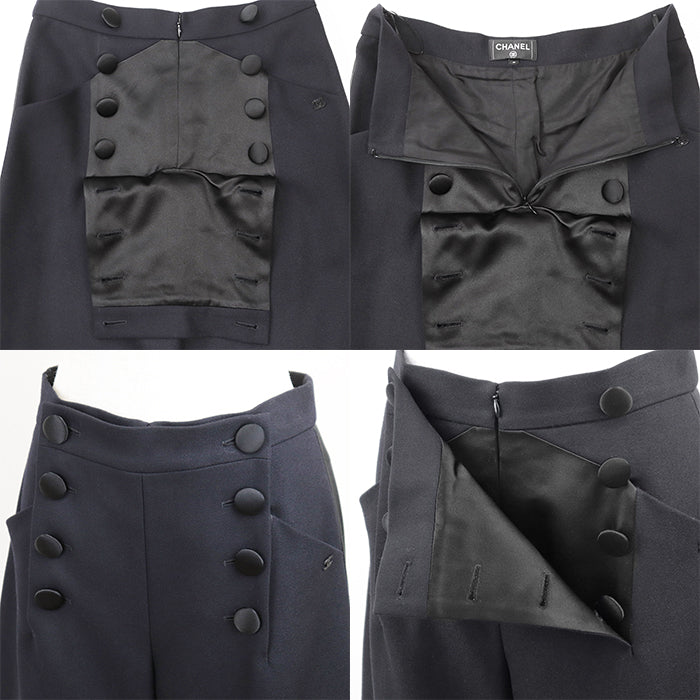 CHANEL Pants [Outer material] 100% wool [Lining] 100% silk Dark Navy, Black P59405 Women 38 Used Authentic