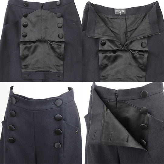 CHANEL Pants [Outer material] 100% wool [Lining] 100% silk Dark Navy, Black P59405 Women 38 Used Authentic
