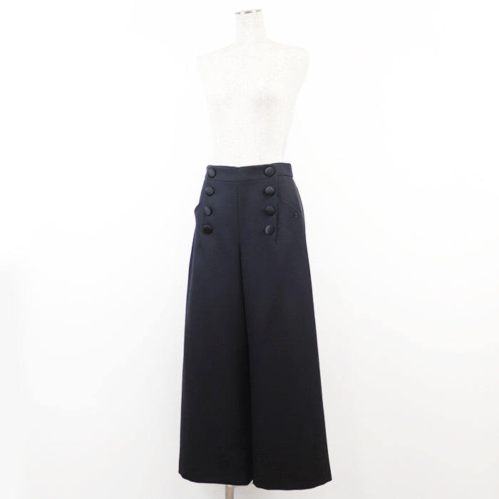 CHANEL Pants [Outer material] 100% wool [Lining] 100% silk Dark Navy, Black P59405 Women 38 Used Authentic