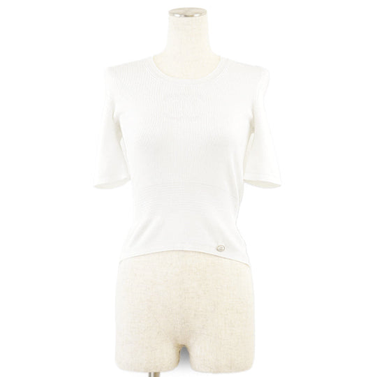 CHANEL knit 85% cotton, 15% polyester white 21P P70497 Women 36 Used Authentic