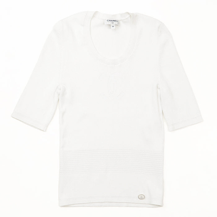 CHANEL knit 85% cotton, 15% polyester white 21P P70497 Women 36 Used Authentic