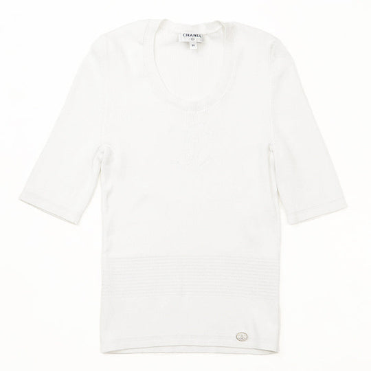 CHANEL knit 85% cotton, 15% polyester white 21P P70497 Women 36 Used Authentic