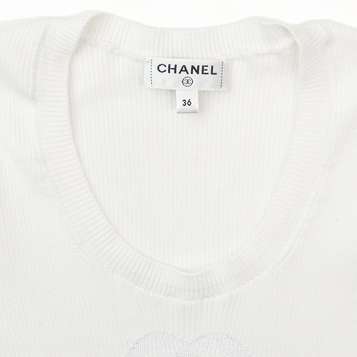 CHANEL knit 85% cotton, 15% polyester white 21P P70497 Women 36 Used Authentic