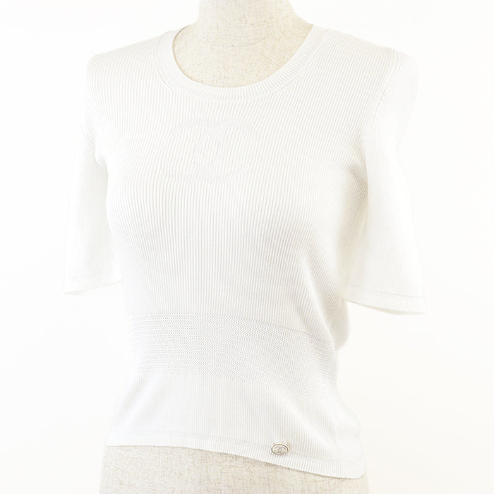 CHANEL knit 85% cotton, 15% polyester white 21P P70497 Women 36 Used Authentic