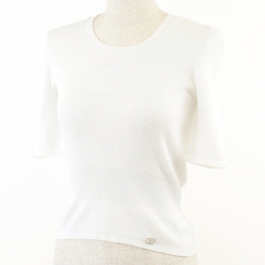 CHANEL knit 85% cotton, 15% polyester white 21P P70497 Women 36 Used Authentic