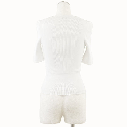 CHANEL knit 85% cotton, 15% polyester white 21P P70497 Women 36 Used Authentic