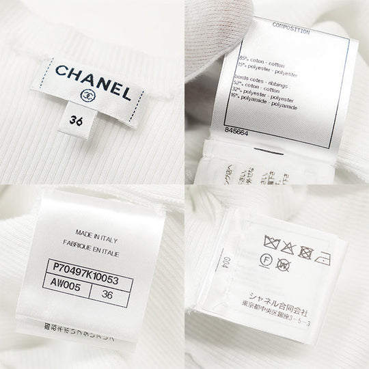 CHANEL knit 85% cotton, 15% polyester white 21P P70497 Women 36 Used Authentic
