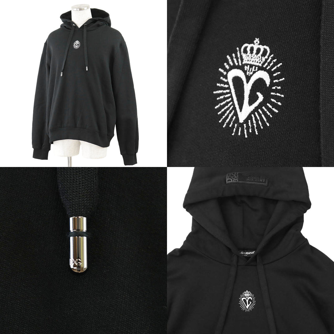 DOLCE&GABBANA Hoodie 100% cotton, embroidered part: 80% cotton, 10% viscose, 5% polyester, 5% polyurethane [Rib] 95% cotton, 5% elastane black G9PZ9Z/G7WXY mens 54 Used Authentic