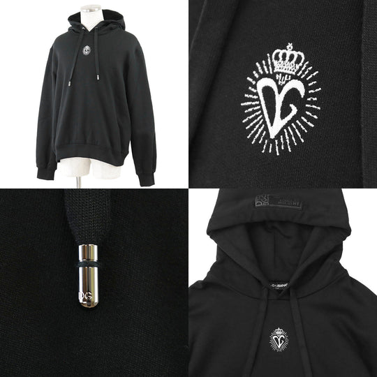 DOLCE&GABBANA Hoodie 100% cotton, embroidered part: 80% cotton, 10% viscose, 5% polyester, 5% polyurethane [Rib] 95% cotton, 5% elastane black G9PZ9Z/G7WXY mens 54 Used Authentic
