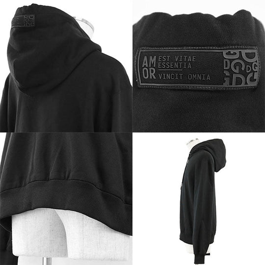 DOLCE&GABBANA Hoodie 100% cotton, embroidered part: 80% cotton, 10% viscose, 5% polyester, 5% polyurethane [Rib] 95% cotton, 5% elastane black G9PZ9Z/G7WXY mens 54 Used Authentic