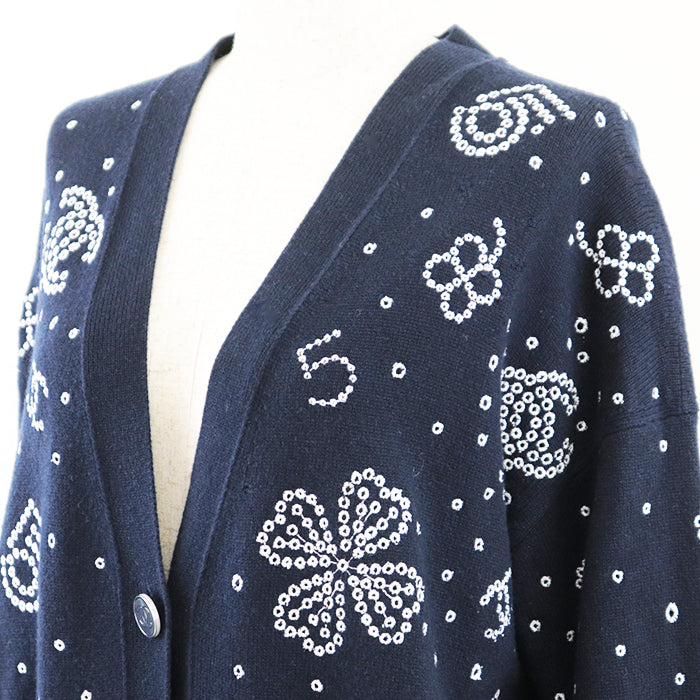 CHANEL knit 100% cashmere [Rib] 99% cashmere, 1% elastane Navy, White P74636 Women 38 Used Authentic