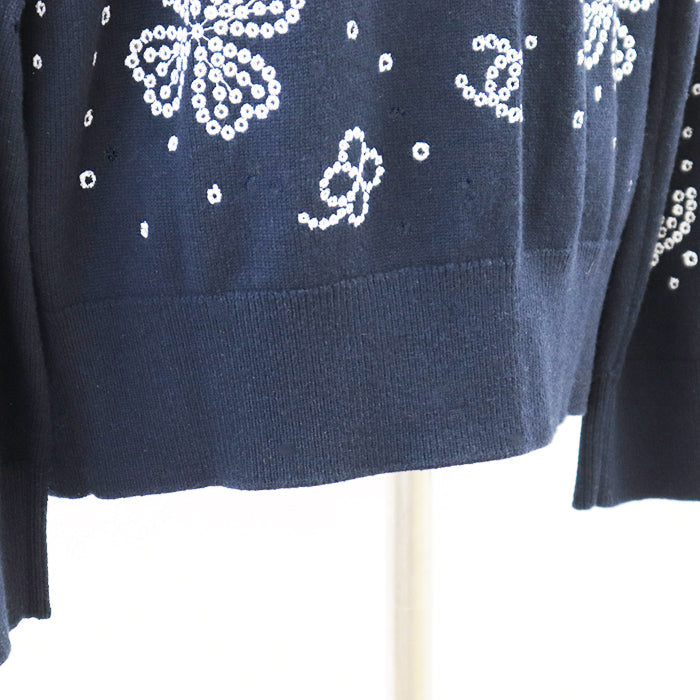 CHANEL knit 100% cashmere [Rib] 99% cashmere, 1% elastane Navy, White P74636 Women 38 Used Authentic