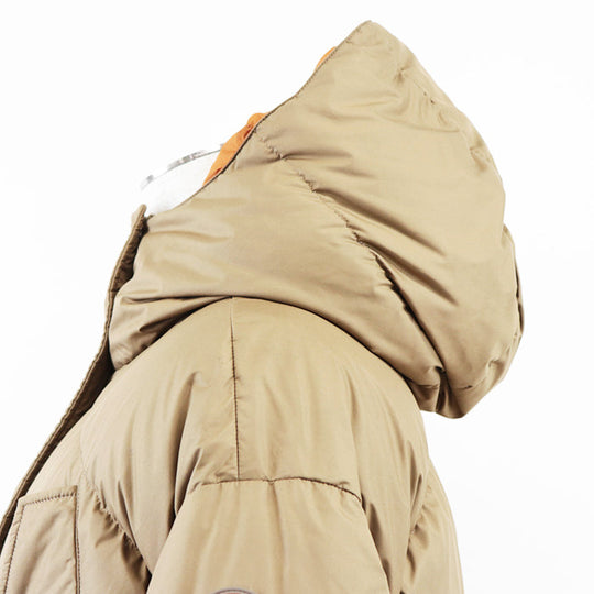 HERMES Down jacket Filling: 55% cashmere, 45% polyester; Outer: 100% polyester; Lining: 100% polyester; Filling: 90% down, 10% feather; Rib: 100% wool; Other fabric: 57% rayon, 43% polyester Light Brown, Orange Women 36 Used Authentic