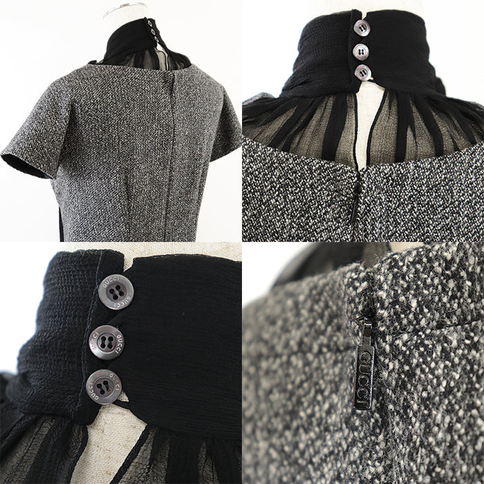 GUCCI one piece [Outer fabric] 77% wool, 20% angora [Lining] 96% silk, 4% polyurethane [Other fabric] Silk% Gray black 319288 ZAQ13 Women 38 Used Authentic