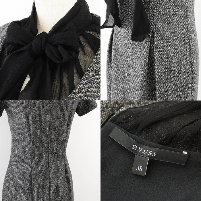 GUCCI one piece [Outer fabric] 77% wool, 20% angora [Lining] 96% silk, 4% polyurethane [Other fabric] Silk% Gray black 319288 ZAQ13 Women 38 Used Authentic