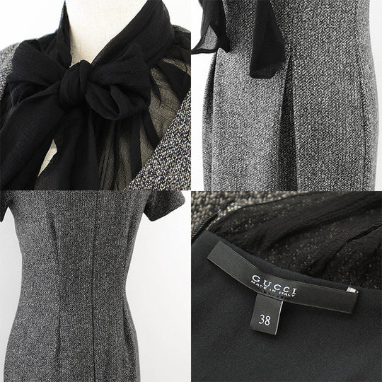 GUCCI one piece [Outer fabric] 77% wool, 20% angora [Lining] 96% silk, 4% polyurethane [Other fabric] Silk% Gray black 319288 ZAQ13 Women 38 Used Authentic