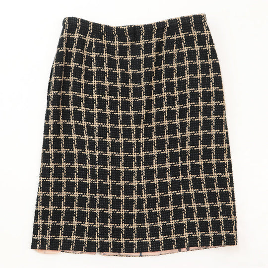 CHANEL skirt [Outer material] 55% silk, 36% cotton [Lining] 100% silk Black camel Women 42 Used Authentic